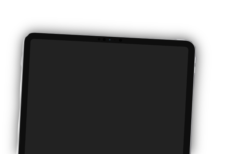 The image shows a part of a tablet with a black screen on a white background, focused on the top edge of the device.